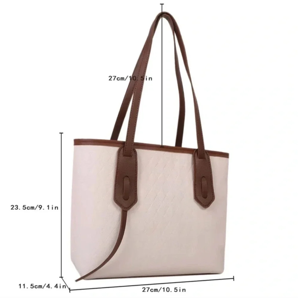 ⚠️Clearance Large Quilted White and Brown Shoulder Tote Bag - Picture 4 of 7